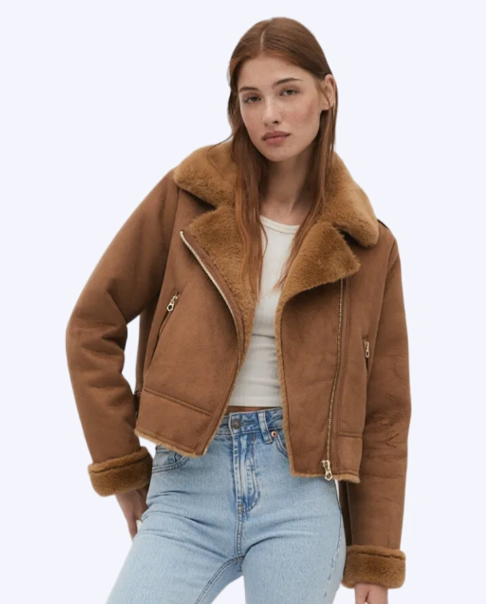 Suni Kürklü Suni Süet Crop Biker Ceket 2