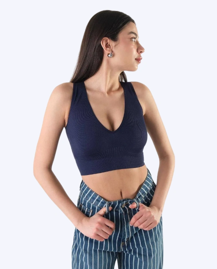 V Yaka Kalın Askılı Seamless Crop